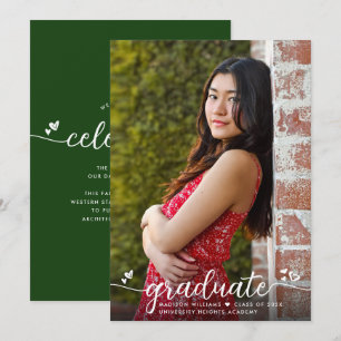 Faire-part Green Graduation Photo Coeurs de calligraphie mode