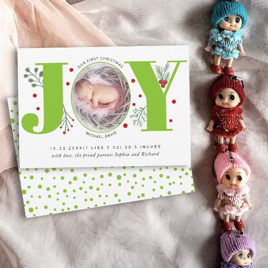 Faire-part Green Joy Premier Noël photo bébé naissance