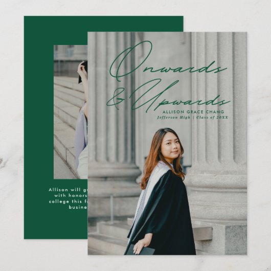 Faire-part Green Onwards et Upwards 2 Diplôme photo (Devant / Derrière)
