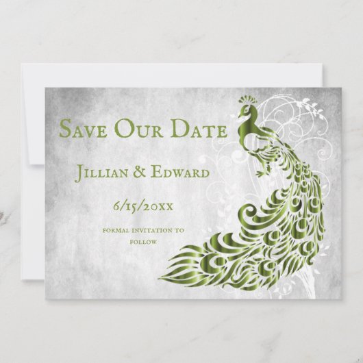 Faire-part Green Peacock Leaf Vine Enregistrer La Date Annonc (Devant)