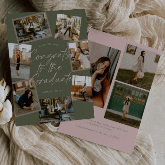 Faire-part Green & Pink Photo Collage Graduation