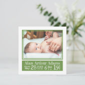 Faire-part Green Stripes Bébé Photo Birth Stats (Debout devant)