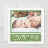 Faire-part Green Stripes Bébé Photo Birth Stats (Devant)