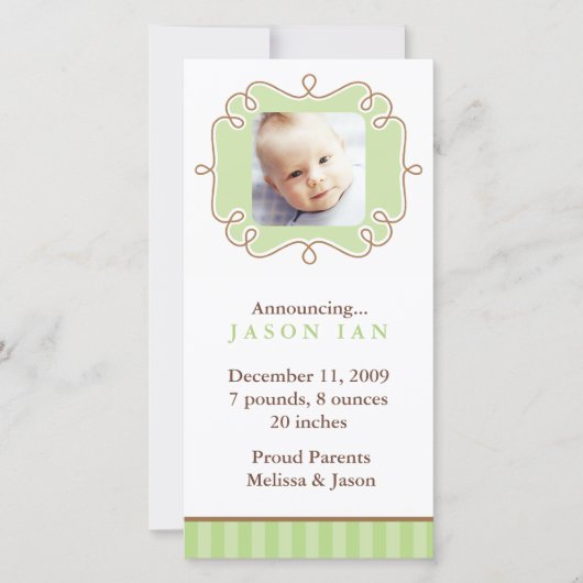 Faire-part Green Stylish Frame Photo Annonces de naissance (Devant)