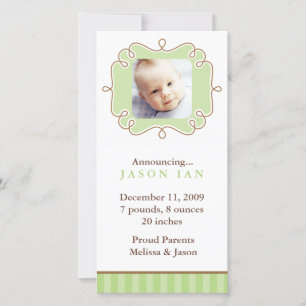 Faire-part Green Stylish Frame Photo Annonces de naissance