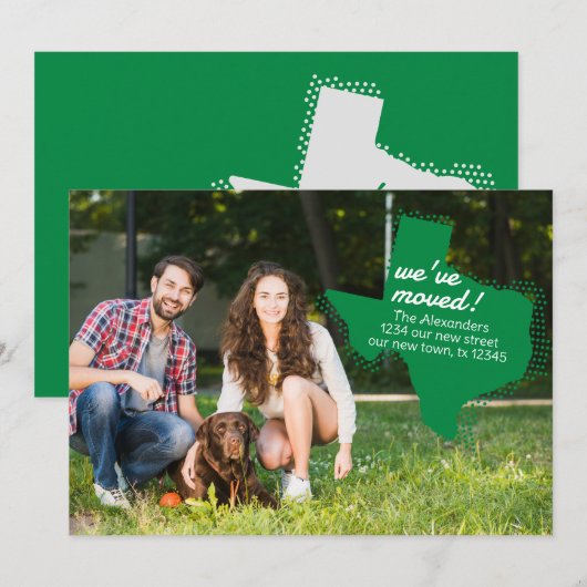 Faire-part Green We ve Moved - Dotted Texas Moving (Devant / Derrière)