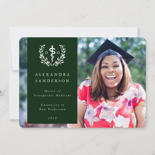 Faire-part Green+White Docteur en médecine ostéopathique Phot (Devant)