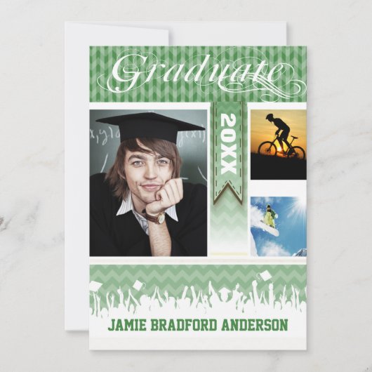 Faire-part Green Zig Zag Senior 3 Photos Classe de (Devant)