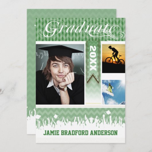 Faire-part Green Zig Zag Senior 3 Photos Classe de (Devant / Derrière)
