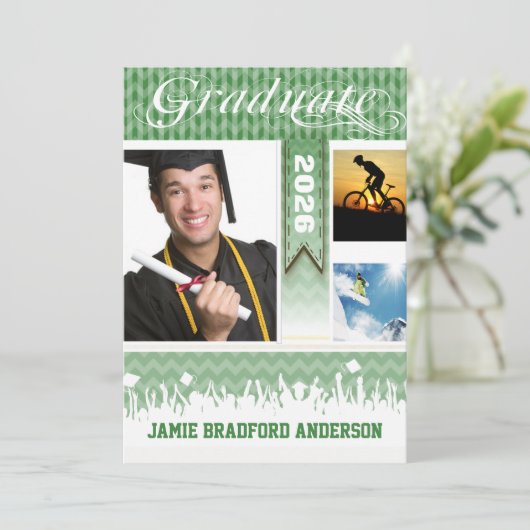 Faire-part Green Zig Zag Senior 3 Photos Classe de (Debout devant)