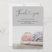 Faire-part Grey merci script coeur 4 photos naissance bébé (Dos)