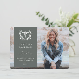 Faire-part GreyGreen Caduceus Médicale School Graduation Phot