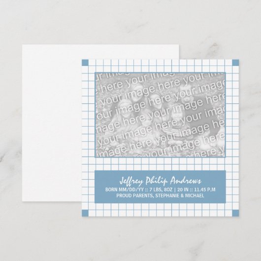 Faire-part Grille bleue (Devant / Derrière)