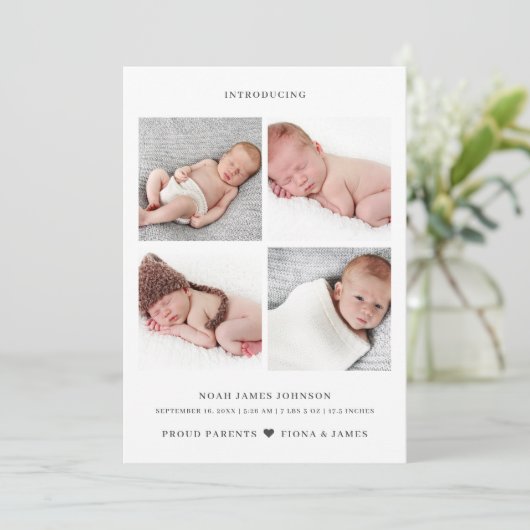 Faire-part Grille de collage photo moderne naissance (Debout devant)