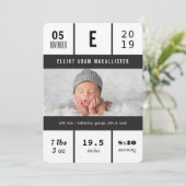 Faire-part Grille minimaliste Statistiques bébé Conception ph (Debout devant)