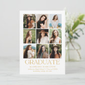 Faire-part Grille moderne Or 9 Photo Collage Graduation (Debout devant)