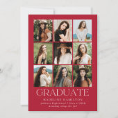 Faire-part Grille moderne Rouge 9 Photo Collage Graduation (Devant)