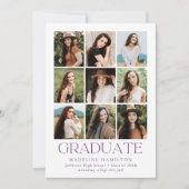 Faire-part Grille moderne violet 9 Photo Collage Graduation (Devant)