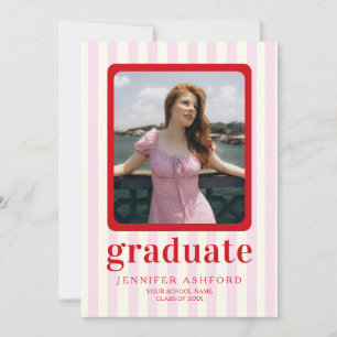 Faire-part Grilles rouge et rose modernes 2 Diplôme photo