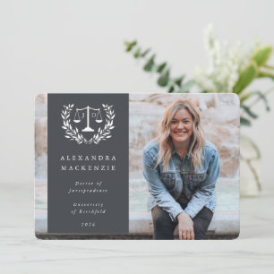 Faire-part Gris + Blanc JD Law Scales Laurel Wreath Photo