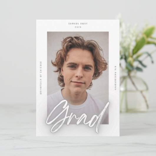 Faire-part Gris Blanc Neon Mod GRAD Photo College University (Debout devant)