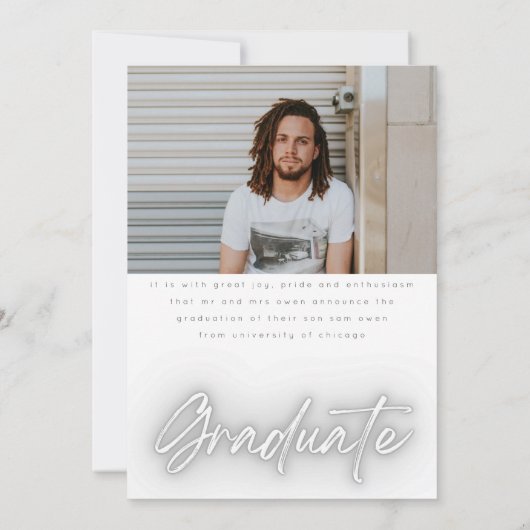 Faire-part Gris Blanc Neon Mod GRAD Photo College University (Dos)