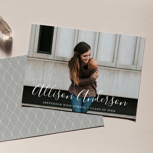 Faire-part Gris Clair | Diplômé Photo Script Timeless