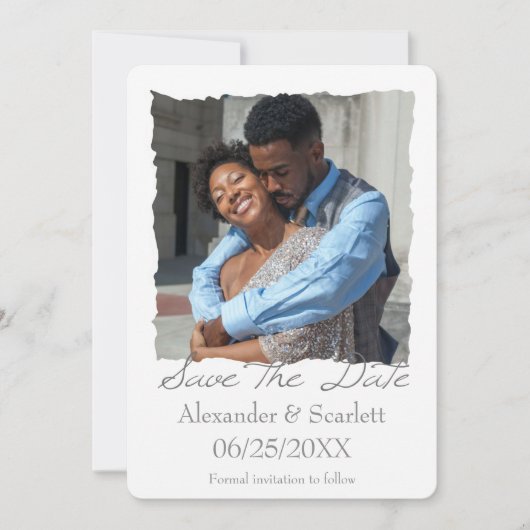 Faire-part Gris Jagged Frame Photo Enregistrer La Date Annonc (Devant)