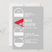 Faire-part Gris minimaliste de graduation rouge blanc (Devant)