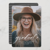 Faire-part gris simple script diplômé avec une pho (Devant / Derrière)