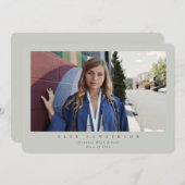 Faire-part Gris-Vert Simple Moderne Simple Photo Graduation (Devant / Derrière)