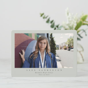 Faire-part Gris-Vert Simple Moderne Simple Photo Graduation