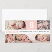Faire-part Grosse Initiale Rose Bébé Monogramme 5 Multi Photo (Devant / Derrière)