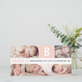 Faire-part Grosse Initiale Rose Bébé Monogramme 5 Multi Photo (Debout devant)