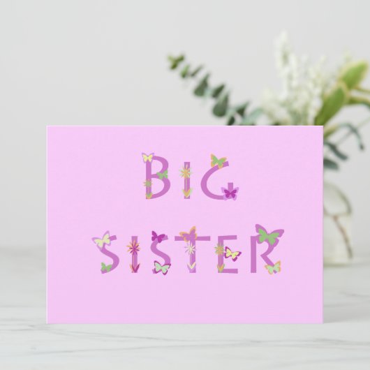 Faire-part Grosse soeur Faire-part, papillons & fleurs (Debout devant)
