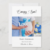 Faire-part Grossesse bientôt enceinte bébé photo bleu (Devant)