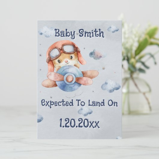 Faire-part Grossesse d'atterrissage d'avion mignonne (Debout devant)