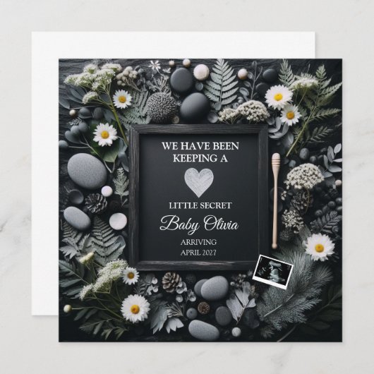 Faire-part Grossesse de Boho Noir avec Sonogramme (Devant / Derrière)