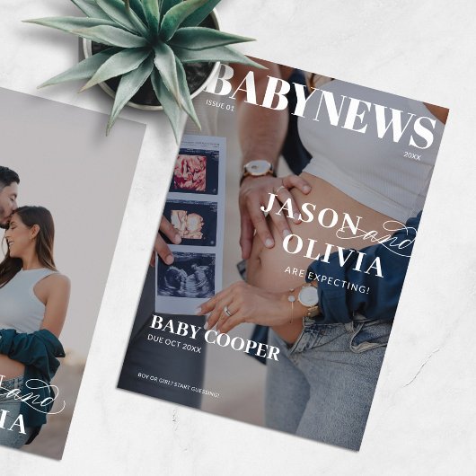 Faire-part Grossesse de couverture de magazine moderne