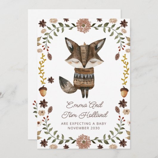 Faire-part Grossesse de Fox Aquarelle (Devant / Derrière)