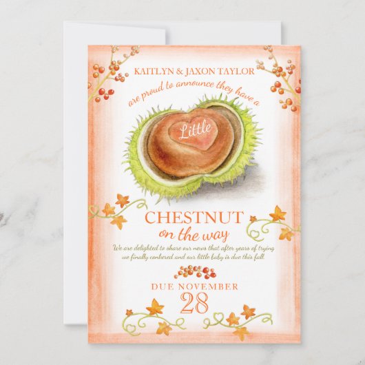 Faire-part Grossesse de l'eau du coeur de la petite châtaigne (Devant)
