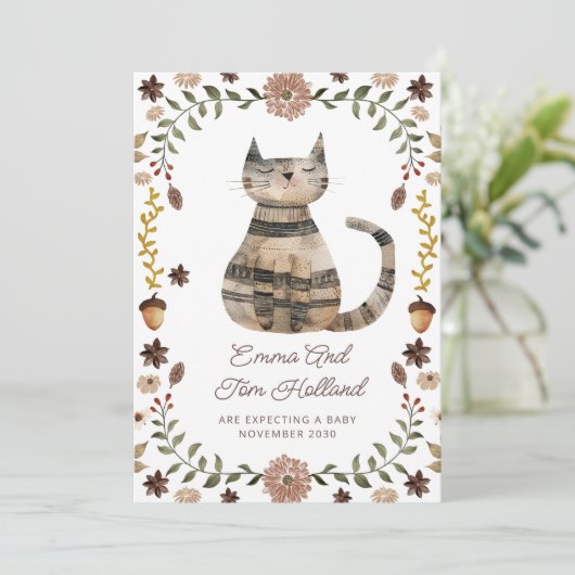 Faire-part Grossesse du chat à l'aquarelle (Debout devant)