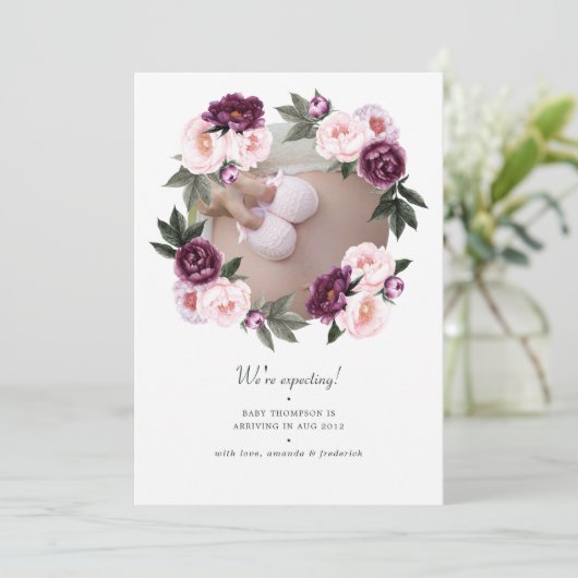 Faire-part Grossesse en velours profond et rose vif (Debout devant)