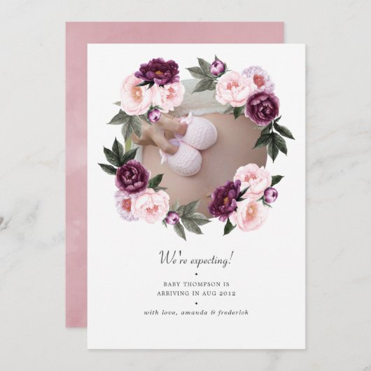 Faire-part Grossesse en velours profond et rose vif (Devant / Derrière)