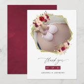 Faire-part Grossesse florale géométrique bordeaux et floue (Devant / Derrière)