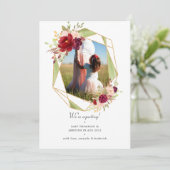 Faire-part Grossesse florale géométrique bordeaux et floue (Debout devant)