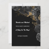 Faire-part Grossesse Florale Noire Et Or (Devant)