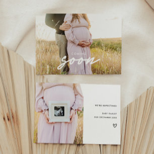 Faire-part Grossesse moderne de bébé 2 photos 'Bientôt'