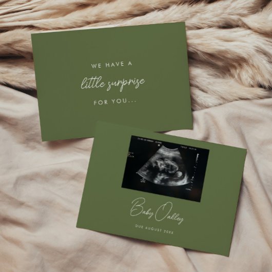 Faire-part Grossesse "Petite Surprise" Vert Olive Moderne