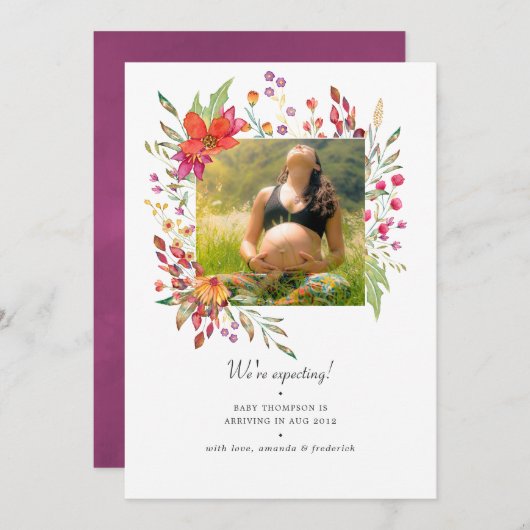 Faire-part Grossesse photo Fleur sauvage d'Aquarelle (Devant / Derrière)